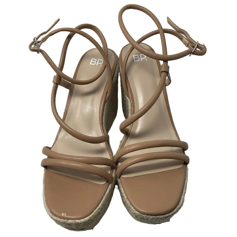 BP Nordstrom Cohan Espadrille Platform Wedge Sandal Heels Tan Size 10M NEW